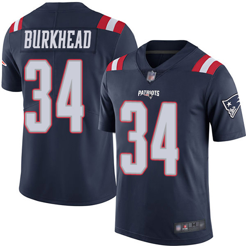 New England Patriots Football 34 Rush Vapor Limited Navy Blue Men Rex Burkhead NFL Jersey